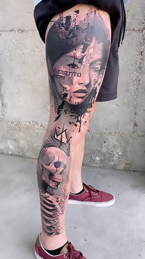 Two days of work on Max in a convention. I’d like to do more of these abstract portraits and big side leg pieces, booking LA August, DM me! with @kwadron needles & @starbritecolors #portraittattoo #tattooshop #realistictattoo #modernart #abstractart #tattoo #tattooartist #tattoos #losangeles #westhollywood | George "Supreme" Drone