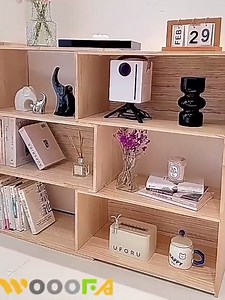 Wooden Expandable Bookshelf, Low Space-Saving Expanding Bookshelf, Adjustable Shape and Width for Corner, Horizontal Shelf, Extendable Bookcase for Living Room, Bedroom, Office