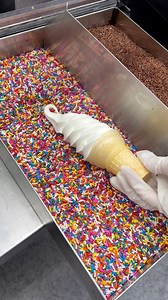 68K views · 255 reactions | Vanilla Ice Cream Cone Rolled in Sprinkles 襤 #icecream #icecreamcone #sprinkles #softserve | Foody Fetish | Facebook