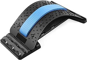 Back Stretcher Back Cracking Device, Back Cracker Board 4 Levels Chiro Board, Back Popper Back Stretcher for Lower and Upper Back Pain Relief, Adjustable Spine Board Lumbar Stretcher, Black Cyan