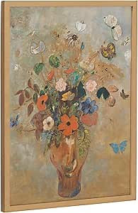 Kate and Laurel Odilon Redon 1905 Still Life with Flowers Framed Wall Art; 12x16 Gold; Classic Flower Art for Wall