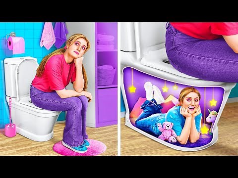 TURNING BATHROOM INTO A SECRET HIDEAWAY | Cool DIY Room Makeover! Ideas by 123GO! SCHOOL