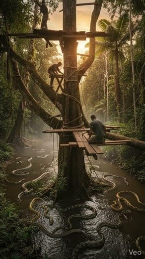 I Built a Treehouse Above a River Full of Snakes #dreamhome #capcut #home #architecture #lakehouse