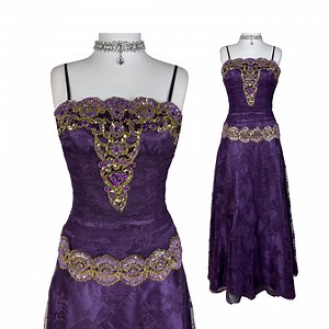 Vintage Purple Lace Corset Gown: Gold Embellished Baroque Midi Dress - Etsy Canada
