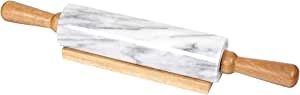 Creative Home Natural Marble Rolling Pin with Wooden Handles and Cradle, 18-Inch rolling pins for baking, Heavy Cool Surface, Dough Roller for Pastry, Pie, Pizza, Cookies, Off white
