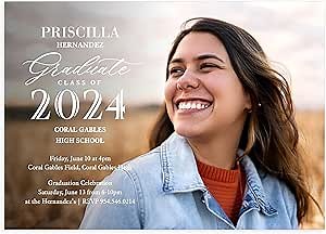 Let's Make Memories Personalized Graduation Announcements Class of 2026 - Premium Quality Invitations - 5x7 - Custom Photo Cards & White Envelopes - Editorial - 25