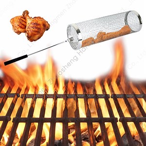 [Hot Item] Round Barbecue Tube Vegetable Grill Basket Stainless Steel Gadget Tool Cooking Grid Grates Baking Racks BBQ Grilling Basket