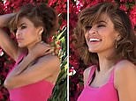 Eva Mendes pouts and poses for the camera in her pink dress on fun photoshoot