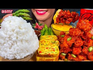 ASMR SPICY FRIED CHICKEN, KOREAN ROLLED OMELETTE, ASPARAGUS, MOUNTAIN RICE MASSIVE Eating Sounds