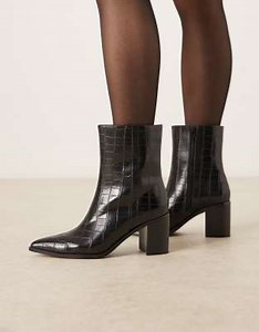 Glamorous pointed toe ankle boots in black croc | ASOS