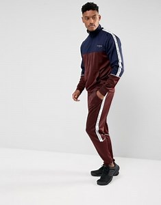 Illusive London Track Jacket And Skinny Joggers In Burgundy With Side Stripes | ASOS
