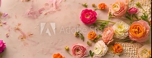 Passover background with matzoh and spring flower ranunculus. Top view with copy space. Happy Passover Spring Festive season greeting card. 4K Video