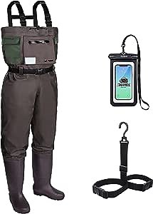 RUNCL Chest Waders, Waist-High Waders with Boot Hanger - Reinforced Nylon Outer Layer, Seamless Breathable Tech, Ergonomic Design, Fly Patch - Wader Fishing Fly Fishing Hunting (Brown, M5/W7)