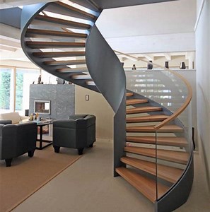 [Hot Item] Modern Customized Steel Railing Solid Wood Spiral Stairs Design