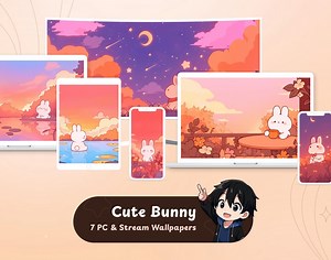 7 Cute Bunny Backgrounds | Desktop Wallpapers | Stream Screens | Sweet Rabbit | Pet Stream Overlays | VTuber Backgrounds