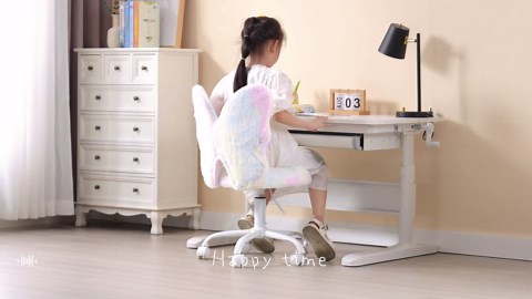 LZAREAL Cute Fuzzy Kids Chair for Teenage Girls Rolling Study Desk Student Chair Furry Computer Task Chair, Adjustable Butterfly Shaped Reading Vanity Chair for Bedroom, Colorful