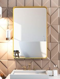 [Hot Item] Rectangle Metal Frame Wall Mirror for Bathroom Wall Mounted Vanity Mirror Rounded Corner Gold Frame Decorative Mirrors for Living Room Bedroom