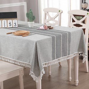 [Hot Item] Luxury Dusty Blue Jacquard Wedding Table Cloth Square Rectangle Tablecloth with Tassel Decoration for Home