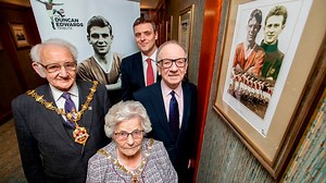 Jim Cadman at the Duncan Edwards Tribute room at the Copthorne Hotel Merry Hill Dudley
