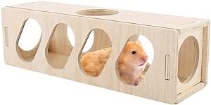 Hamster Mini Wood Tunnel Toy Secret Peep Shed Hamster Hideout & Tunnel Exploring Toy Only for Tiny Hamsters or Rat