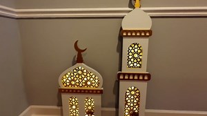 Al Minar Masjid Structure with LED Lights & Hilal, MDF Decorative Lighting for Home & Mosque (White Masjid Minar)
