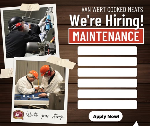 Looking for a job that comes with more than just a paycheck? 👀 Cooper Farms' Van Wert Cooked Meats plant is hiring for Maintenance - with great benefits, growth opportunities, a family-owned company that has your back, and more! Join a team that works hard and gets rewarded for it! 👏 Apply now 👉 jobs.cooperfarms.com | Cooper Farms