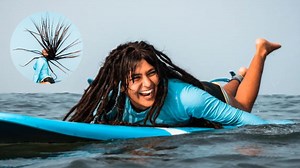 TMKOC fame Nidhi Bhanushali flips her dreadlocks while sitting on surfboard, see stunning pics