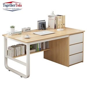 [Hot Item] Home Office Modern Simple Wooden Writing Desk Bedroom Iron Computer Table with Drawer Small Spaces