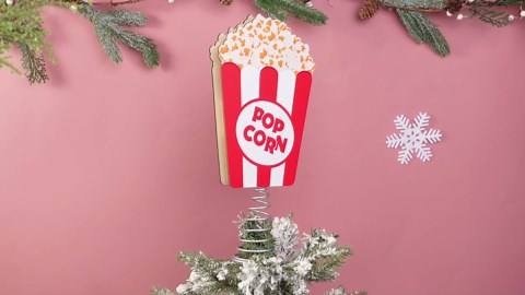Gejoy Popcorn Christmas Tree Toppers Christmas Movie Night Party Supplies Decorations Wooden Xmas Tree Ornament for Indoor Movie Holiday Party Supplies