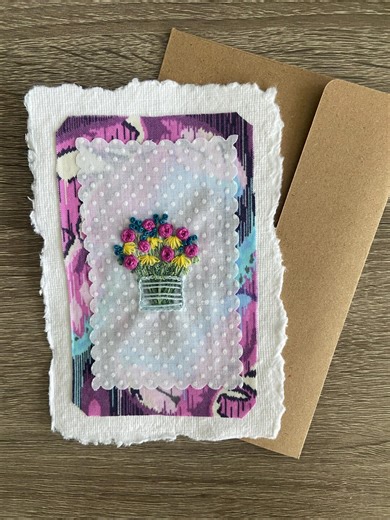 Hand Embroidered Bouquet Greeting Card With Envelope - Etsy