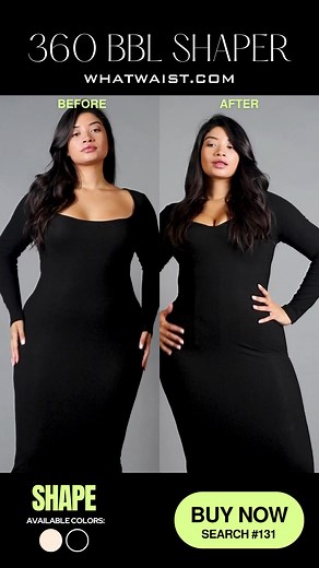 Notice the difference? The 360 BBL Shaper gives you a new body! | 🔍 131 on WhatWaist.com Get this shaper in a sleek black or soft nude for the most dramatic results ever! It remains undetectable under the look of your choice, so no one knows the secret to your enhanced silhouette. ⌛️ #BodyShaper #BBLSurgery #Shapewear #ButtLifting | What Waist