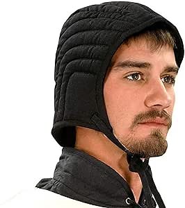 AnNafi® Medieval Protective Head Gears Black Renaissance Cotton Padded Arming Cap for Helmet Chainmail Coil