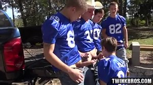 Football twink male bonding gang-bang