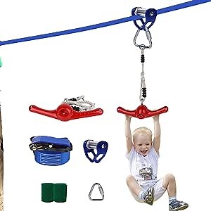 Zipline for Backyard Kids and Adults 65 ft, Slackline Kit for Backyard, Slackline Pulley Kit with Ninja-Twister Swing Spins - 360°Handle Twist-Spin Flips Toy
