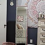 LED Mirror Jewelry Cabinet Standing, 360Swivel Jewelry Armoire with Full Length Mirror, Jewelry Storage and Large Wooden Drawer for Christmas Gifts (Pink)