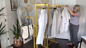 Clothes Rack 6 Arms Clothing Retail Racks, Height-adjustable Floor Standing Metal Garment Rack with Wheels, Heavy Duty Retail Display Racks, for Clothes Storage, Commercial Clothing Organize (Gold)