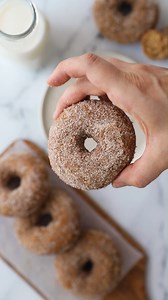 These easy Baked Vegan Donuts are perfectly light, fluffy and moist! This healthier donut recipe is plant based and can be whipped up in less than 30 minutes! The cinnamon sugar coating is incredible, but optional if you want to keep these a little on the lighter side. Ingredients 1 medium banana mashed ½ cup almond milk 3 tablespoons nut butter peanut butter or almond butter works ¼ cup maple syrup 1 teaspoon vanilla extract 1 cup flour I use all-purpose but you can also use whole wheat, pastry