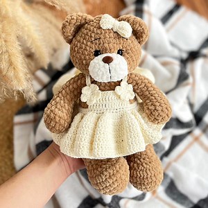 Crochet Teddy Bear Girl in Cream Dress, Amigurumi Plush - Etsy Canada