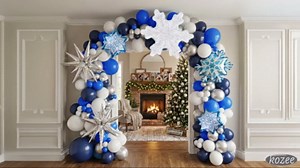 Winter Wonderland Balloon Garland arch kit 128 Pcs large Snowflake balloons Navy Blue white silver Balloons For boy Birthday Party Baby its cold outside baby shower Snow Queen Princess decorations