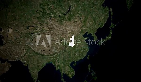 Shaanxi Province Regional Map Highlight on Satellite Terrain View