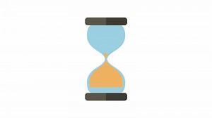 Animated Hourglass with Flowing Sand and Continuous Flip Cycle. Sand continuously flows from the top chamber to the bottom. Alpha channel on transparent background.