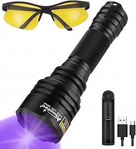 Alonefire SV008 10W 365nm UV Flashlight Rechargeable Blacklight Black Light Urine Detector for Resin Curing, Dry Glue, Scorpion, Fishing, Minerals with UV Protective Glasses, Charger, Battery Included