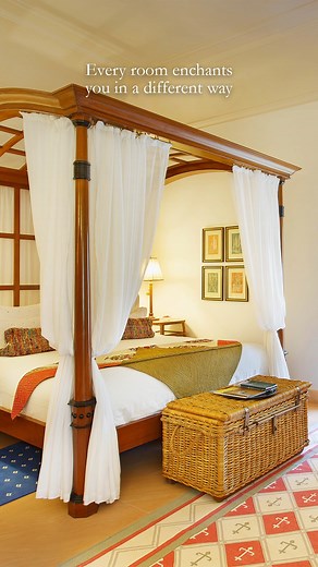 2.1K views · 62 reactions | Earthy tones, intricate architecture, four poster beds, and a plush setting—that’s all you need for an ideal stay in the pink city. #TheOberoiRajvilas #MyOberoi #Jaipur #Luxury #LuxuryHotel #Luxurious #LuxuryRooms #Rooms #Stay #Comfort | The Oberoi Rajvilas, Jaipur | Facebook