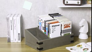 MyGift Vintage Gray Solid Wood Nostalgia VHS Cassette Case Storage Box with 3 Divided Compartments and Metal Corner Wraps, Retro Video Tape Holder