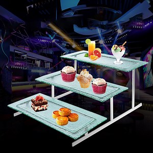 [Hot Item] Three-Layer Stainless Steel Buffet Food Display Cake Rack with Glass
