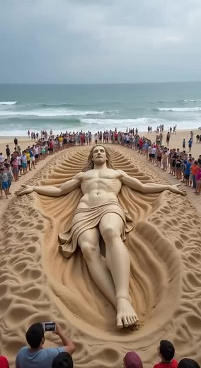 Witness this masterful sculpture of Jesus on a beautiful beach. Every detail is in our hearts. #jesus #jesuslovesyou #jesuschrist #foryourpage