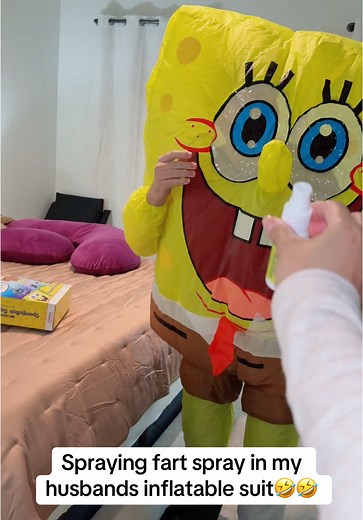 Hilarious Fart Spray Prank on Husband in Inflatable Suit