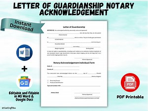 Letter of Guardianship Form: Notary Acknowledgment, Child Custody (digital Download, US Letter & A4 Sizes) - Etsy