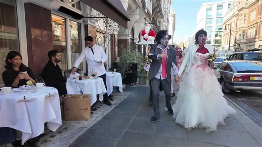 The funny moment when a Zombie Bride and Groom encounter a real life wedding in Mayfair during the 2025 London Zombie Walk