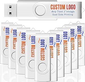 [25pcs] Custom Logo USB Flash Drive 32GB USB3.0 25 Pack JBOS Bulk Personalized USB Drives with Your Logo Customized Promotional Thumb Drives with Brand Name/Site Address/Contact info - White